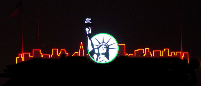 Sky line and 
               the Statue of Liberty